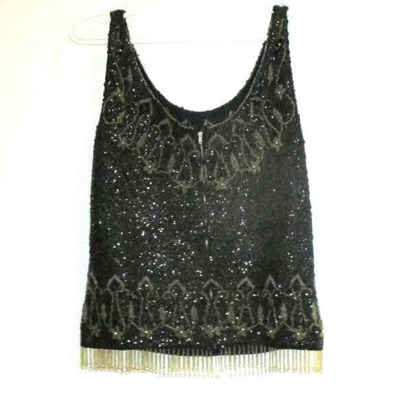 Shirt - Vintage Hand Beaded in Hong Kong  Women's Black Dressy Tank Top - Picture 4 of 13